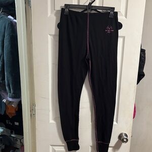 Realtree Black Leggings with Pink Stitching